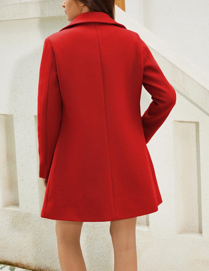 Springrain Women's Wool Pea Coat Notched Collar Double Breasted Midi Long Trench Coat Outwear (Red, S) - Image 3